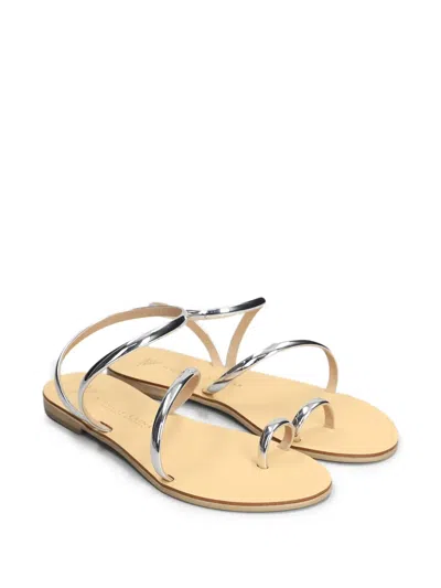 Nicolas Lainas Leather Flat Sandals In Silver