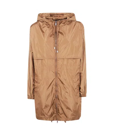 Semicouture Hooded Longline Parka Jacket Drawstring Hem In Brown