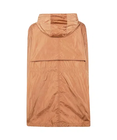 Semicouture Hooded Longline Parka Jacket Drawstring Hem In Brown