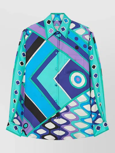 Pucci Vivara Silk Shirt Geometric Pattern In Multi