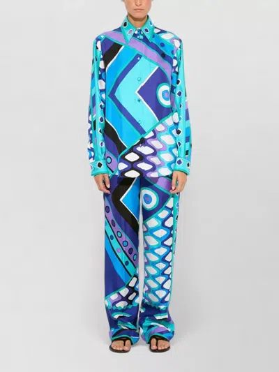 Pucci Vivara Silk Shirt Geometric Pattern In Multi