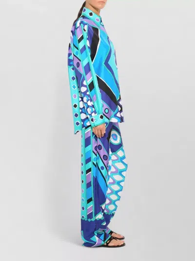 Pucci Vivara Silk Shirt Geometric Pattern In Multi