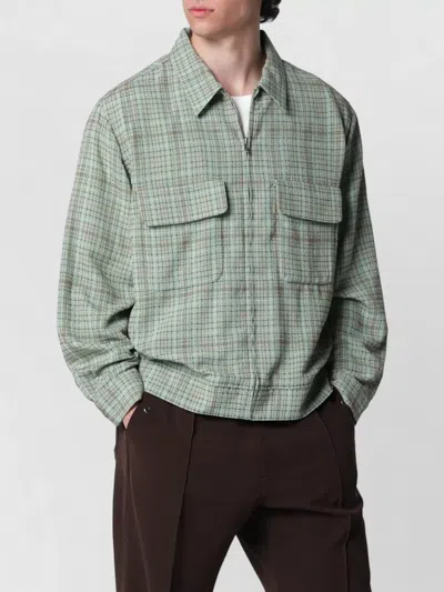 Needles Checked Jacket Collared Neck Chest Pockets In Green