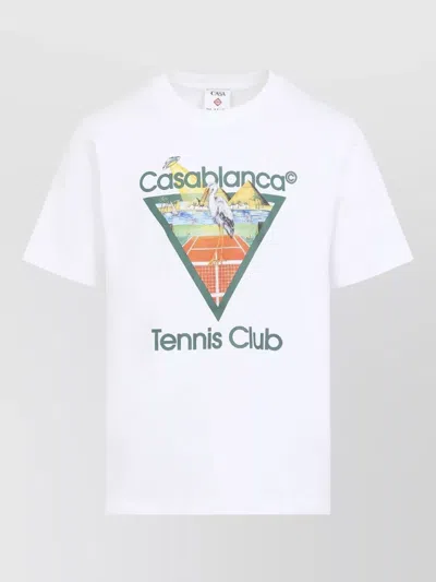 Casablanca Tennis Club Short Sleeve Cotton T Shirt In White