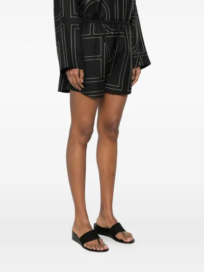 Totême Black Monogram Silk Pj Shorts In Black