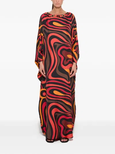 Pucci Marmo-print Embroidered Kaftan In Multi