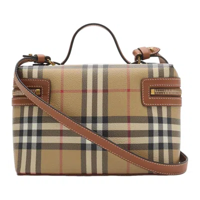 Burberry Women Beige Crossbody Bag With Adjutable And Removable Shoulder Strap And All-over Check Mo In Nude