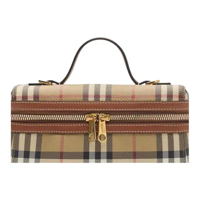 Burberry Women Beige Crossbody Bag With Adjutable And Removable Shoulder Strap And All-over Check Mo In Nude