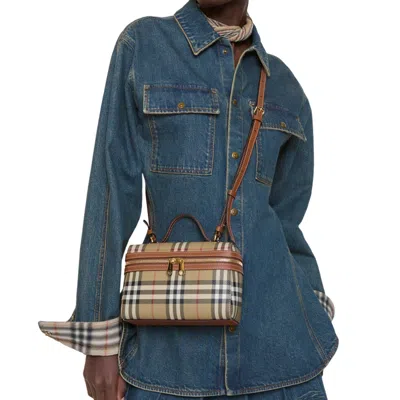 Burberry Women Beige Crossbody Bag With Adjutable And Removable Shoulder Strap And All-over Check Mo In Nude