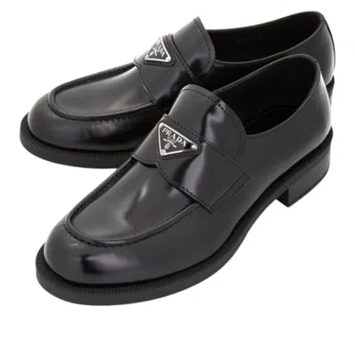 Prada Triangle-logo Slip-on Loafers In Black