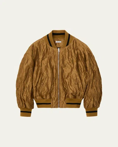 Loewe Womens Toffee Crinkled-texture Striped-trim Woven Bomber Jacket In Brown