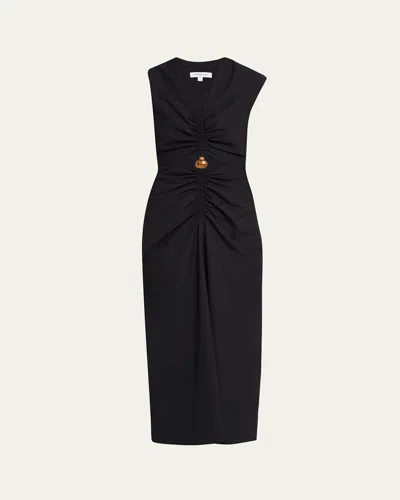 Veronica Beard Marisabel Bead Cutout Detail Stretch Cotton Dress In Black