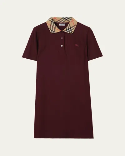 Burberry Dress Checked Collar Short Sleeves Design In Burgundy