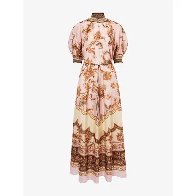 Zimmermann Womens Mauve Jacobean Aster Billow Silk Maxi Dress Xl In Animal Print