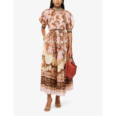 Zimmermann Womens Mauve Jacobean Aster Billow Silk Maxi Dress Xl In Animal Print