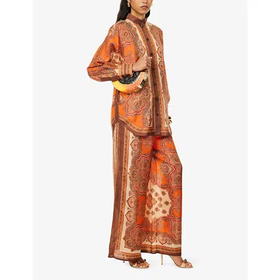 Zimmermann Womens Tangerine Paisley Mahon Relaxed Silk Trousers In Multi