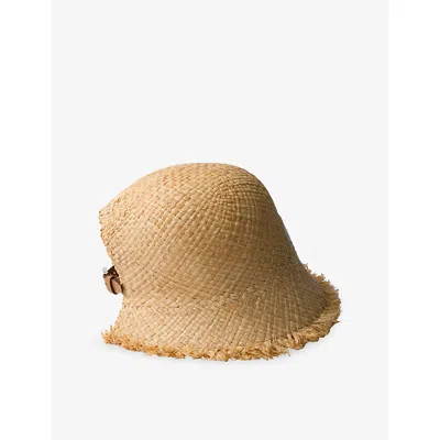 Prada Womens Neutral Raffia Adjustable Hat In Red