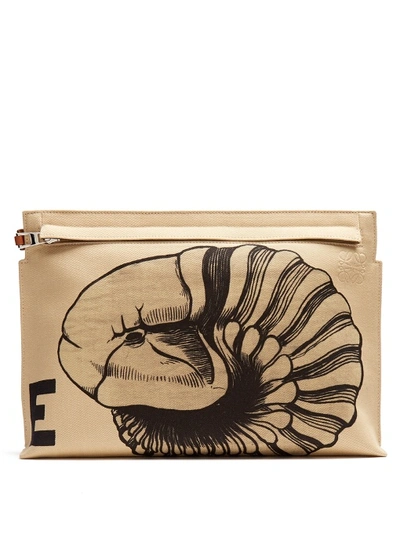 Loewe Fossil-print Canvas Pouch In Sand-brown