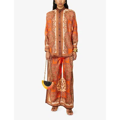 Zimmermann Tangerine Paisley-print Silk Habotai Mahon Dolman Shirt In Multi
