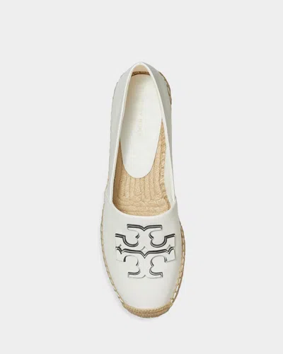 Tory Burch Ines Leather Double T Espadrilles In White