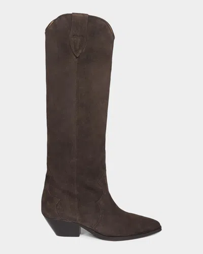 Isabel Marant Denver Leather Knee High Western Boots In Brown