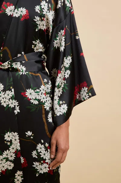 Olivia Von Halle Queenie Belted Floral-printed Silk-satin Robe In Black