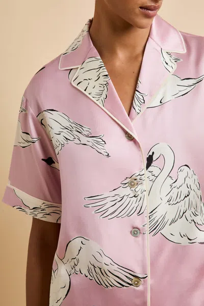 Olivia Von Halle Ingo Selene Pink Swan Pyjamas In Silk Satin