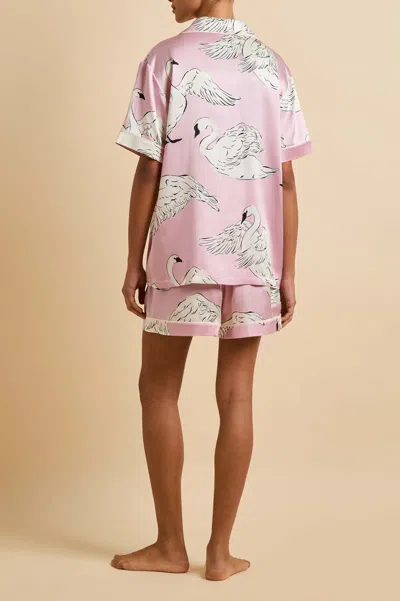 Olivia Von Halle Ingo Selene Pink Swan Pyjamas In Silk Satin