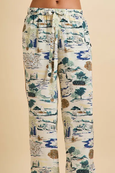 Olivia Von Halle Yves Cadaqués Cream Landscape Pyjamas In Silk Crêpe De Chine In White