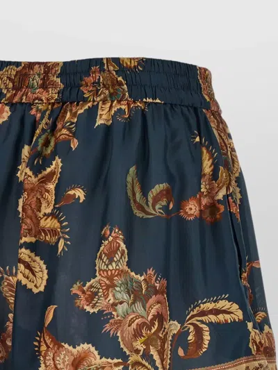 Zimmermann Aster Shorts Elastic Waistband Floral Trim Pockets In Blue
