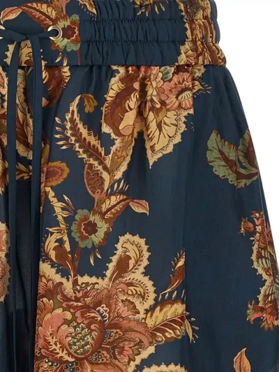 Zimmermann Aster Shorts Elastic Waistband Floral Trim Pockets In Blue