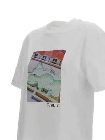 Plan C White Graphic Crew Neck T-shirt In White