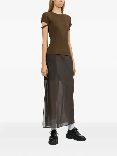 Helmut Lang Lyrd Sheer Airy Skirt Bistre In Brown