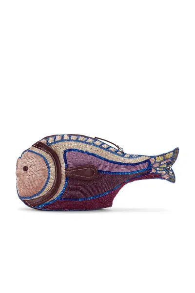 Staud Pesce Beaded Fish Clutch In Brown