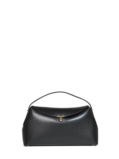 Totême Structured Black Leather Shoulder Bag With Flap Closure