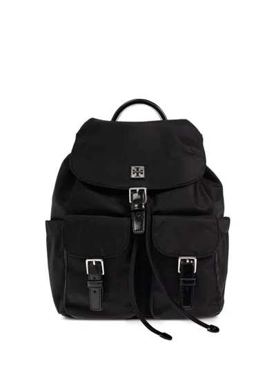 Tory Burch Functional Nylon Backpack With Multiple Pockets In Black