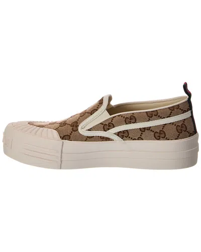Gucci Monogram Pattern Low Top Sneakers With Pull Tab In Brown