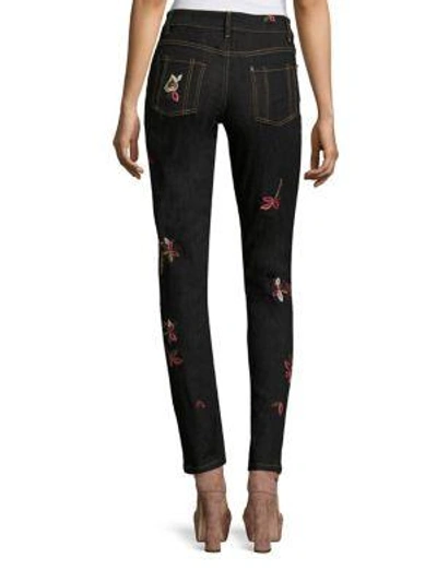 Shop Alice And Olivia Jane Embroidered Skinny Jeans In Washed Black Multi