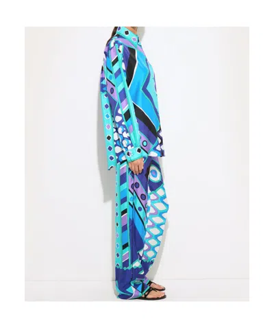 Pucci Vivara Silk Shirt Geometric Pattern In Blue