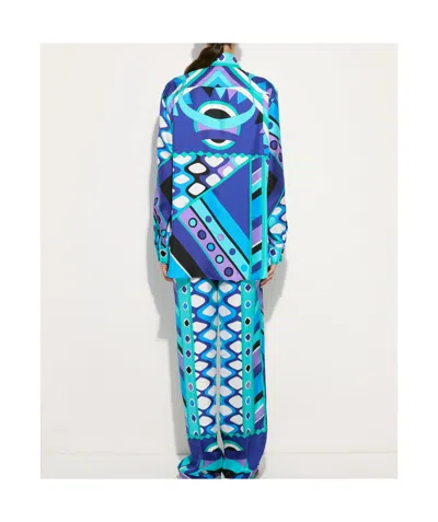 Pucci Vivara Silk Shirt Geometric Pattern In Blue