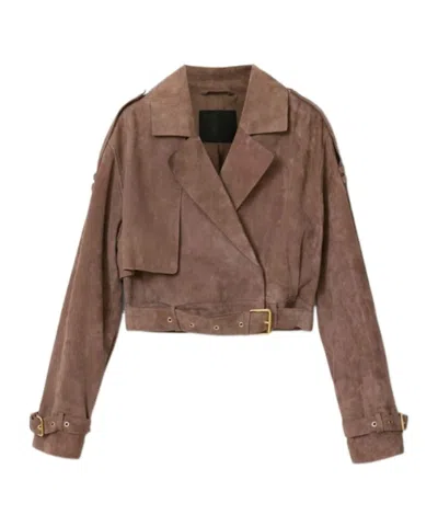Allsaints Womens Mole Brown Ophelia Dropped-shoulder Belted-waist Suede Jacket Xs In Brown