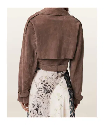 Allsaints Womens Mole Brown Ophelia Dropped-shoulder Belted-waist Suede Jacket Xs In Brown