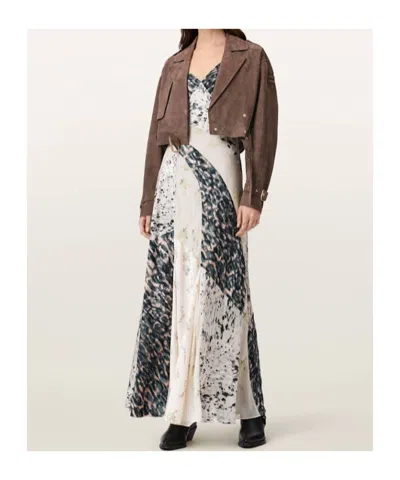 Allsaints Womens Mole Brown Ophelia Dropped-shoulder Belted-waist Suede Jacket Xs In Brown