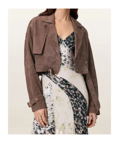 Allsaints Womens Mole Brown Ophelia Dropped-shoulder Belted-waist Suede Jacket Xs In Brown