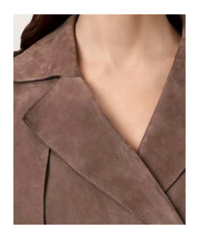 Allsaints Womens Mole Brown Ophelia Dropped-shoulder Belted-waist Suede Jacket Xs In Brown