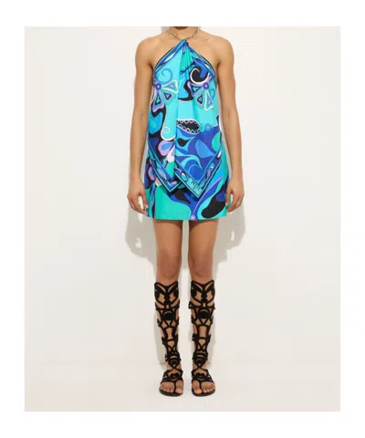 Pucci Orchidee Print Asymmetric Chain Top In Blue