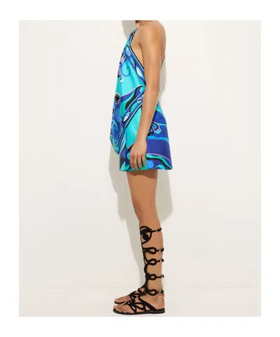 Pucci Orchidee Print Asymmetric Chain Top In Blue