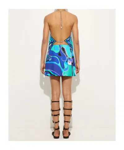 Pucci Orchidee Print Asymmetric Chain Top In Blue