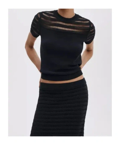 Rag & Bone Ladder-stitch Short-sleeve Sweater In Black
