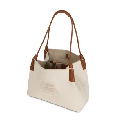 Etro Pegaso Canvas Shoulder Bag In White